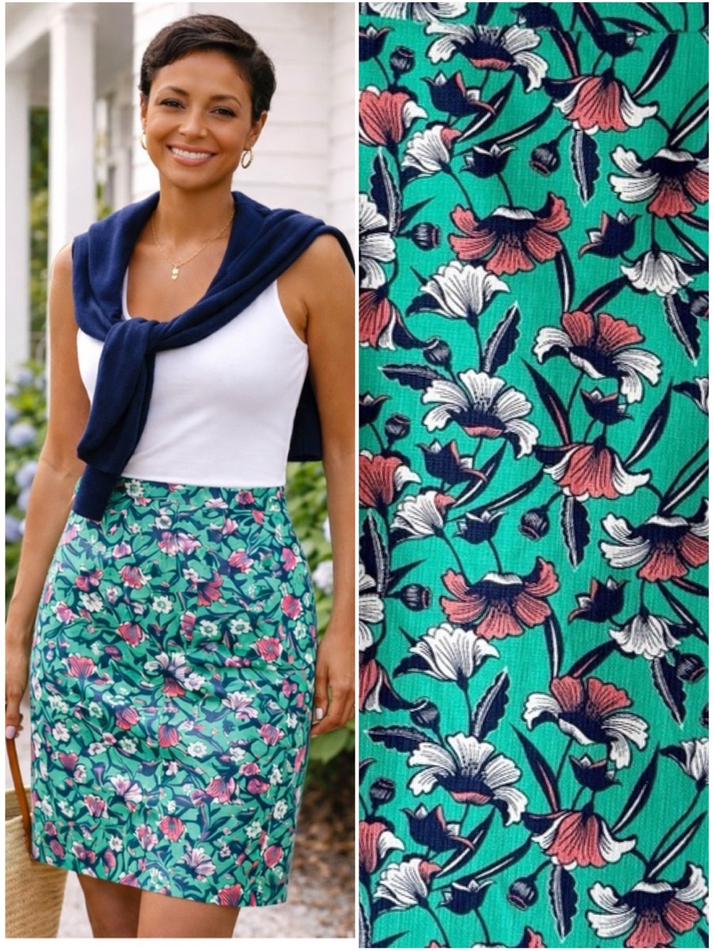 J.Crew Floral Pencil Skirt Cotton Size 12 Preppy Coastal Botanical Spring Summer